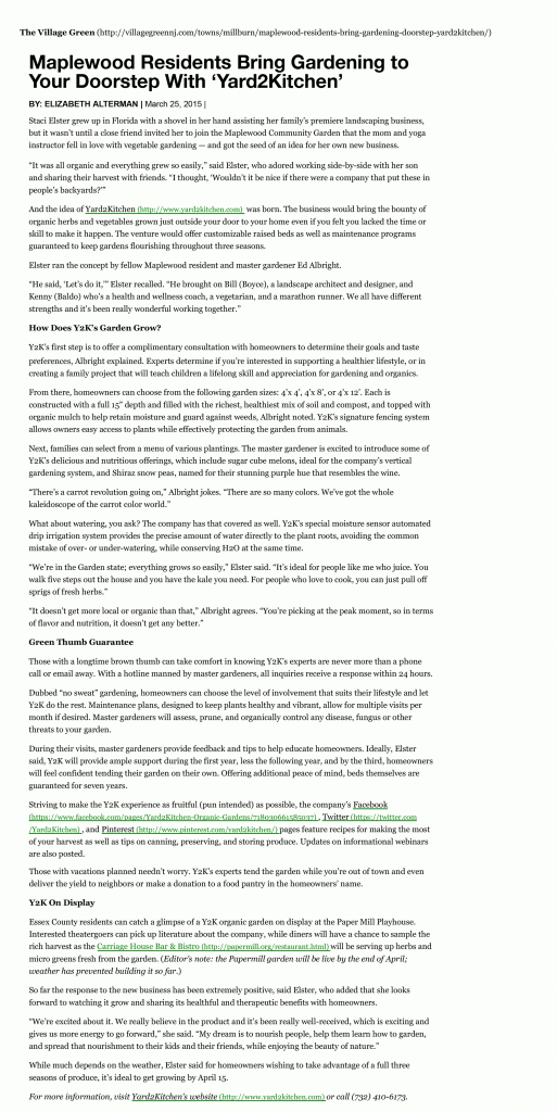 Yard2Kitchen Village Green article